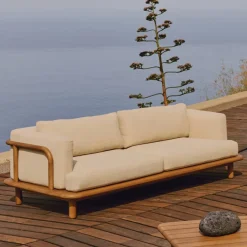 Kave Home 3-zits Bank Turqueta hout* Tuinbanken|Rechte Bank