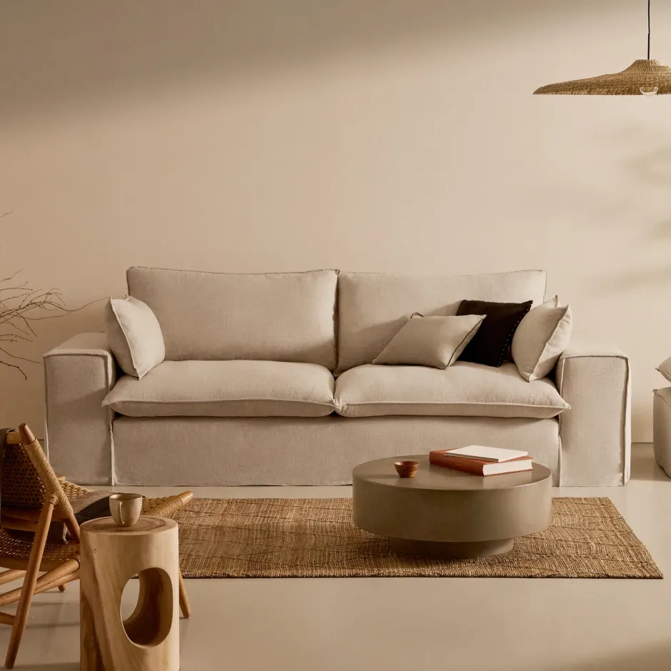Kave Home 3-zits Bank Anarela Linnen, 280cm* Rechte Bank