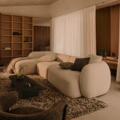 Kave Home 4-zits Loungebank Martina Structuurstof, 377cm, kleur Ecru* Organische Bank|Loungebank