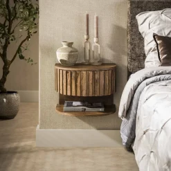 LifestyleFurn Zwevend Nachtkastje Ivorie Mangohout, Met 1 lade en open vak* Nachtkastjes|Nachtkastjes