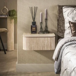 LifestyleFurn Zwevend Nachtkastje Laycie Keramiek in Travertin-look, Met 1 lade* Nachtkastjes|Nachtkastjes