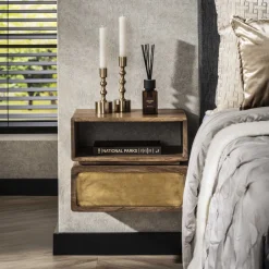 LifestyleFurn Zwevend Nachtkastje Renée Mangohout en brass, 33 x 40cm* Nachtkastjes|Nachtkastjes