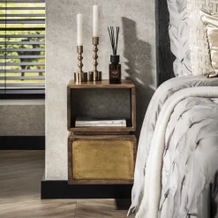 LifestyleFurn Zwevend Nachtkastje Renée Mangohout en brass, 42 x 30cm* Nachtkastjes|Nachtkastjes