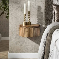 LifestyleFurn Zwevend Rond Nachtkastje Sharmila XS, Mangohout, Met 1 lade* Nachtkastjes|Nachtkastjes